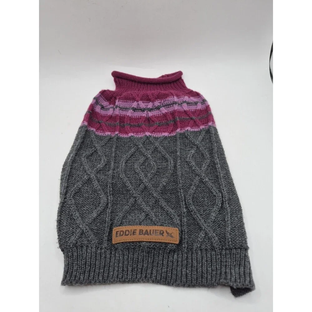 Eddie Bauer Pet Dog Coat Cable Knit Sweater Small Pink & Gray